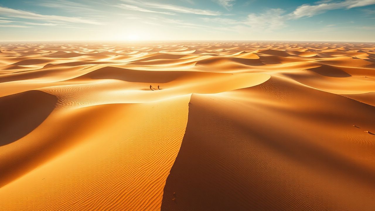 Sweeping Sand Dunes Shadows from Above
