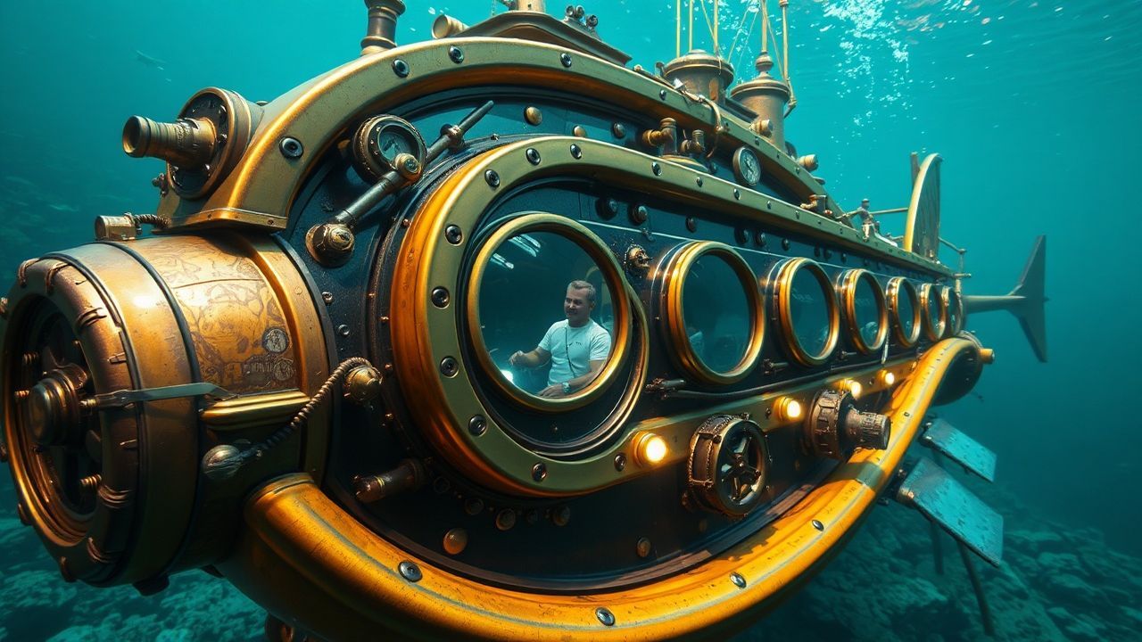 Stunning Nautilus Submarine Brass Depths