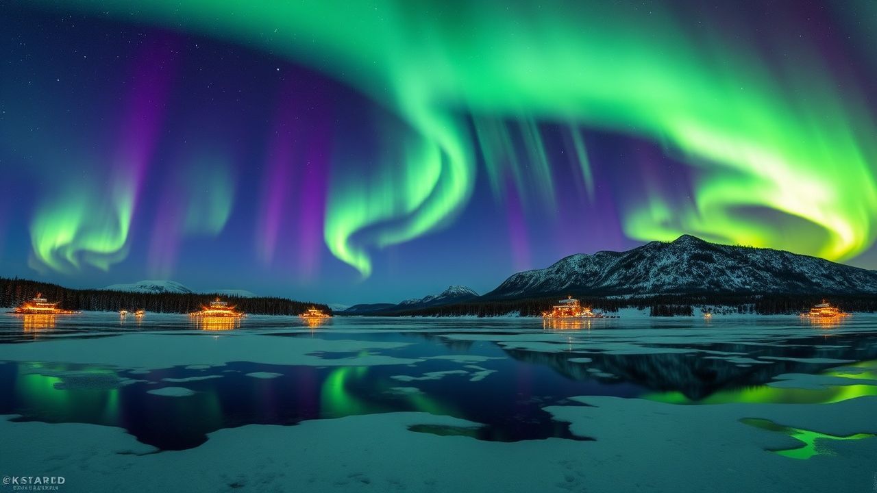 Vibrant Aurora Borealis Green Frozen