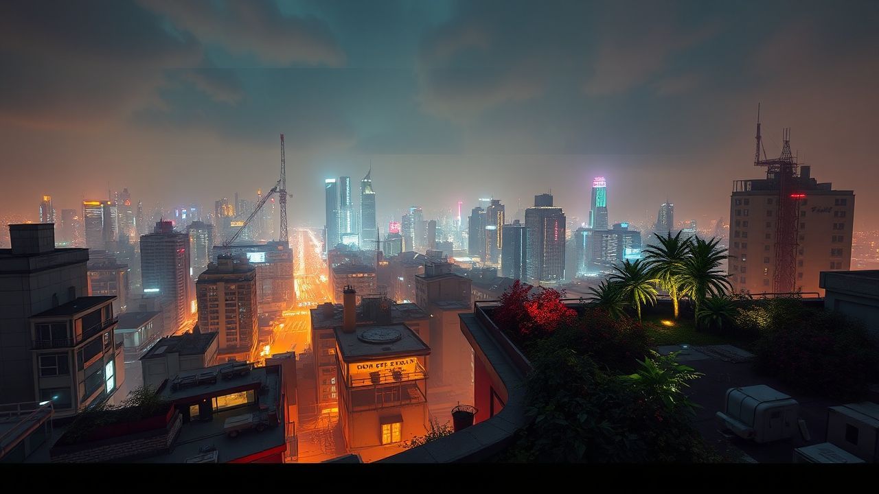 Digital Rooftop Garden Oasis by Night