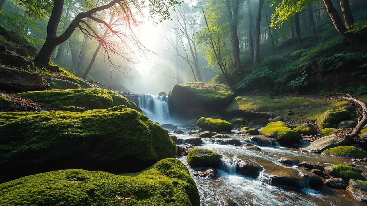 Sweeping Forest Stream Mossy Serenity
