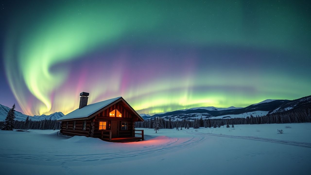 Alluring Northern Lights Cabin in Winter