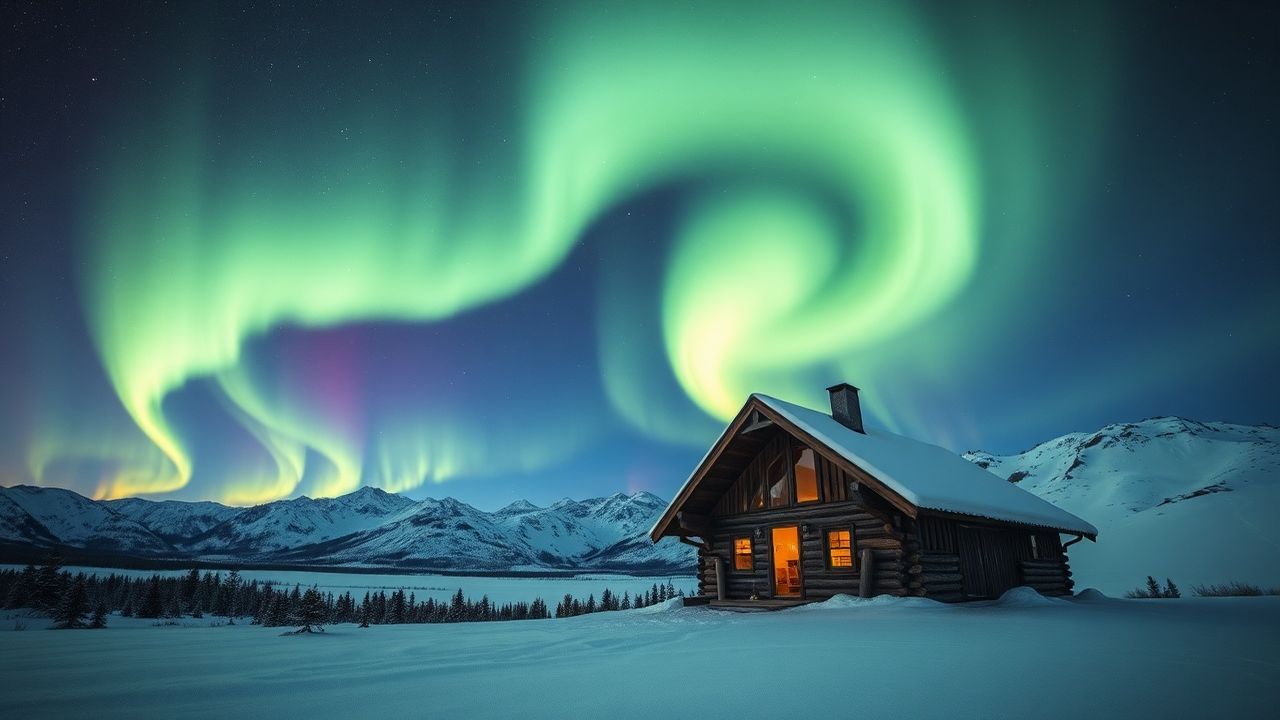 Lush Northern Lights Cabin in Winter