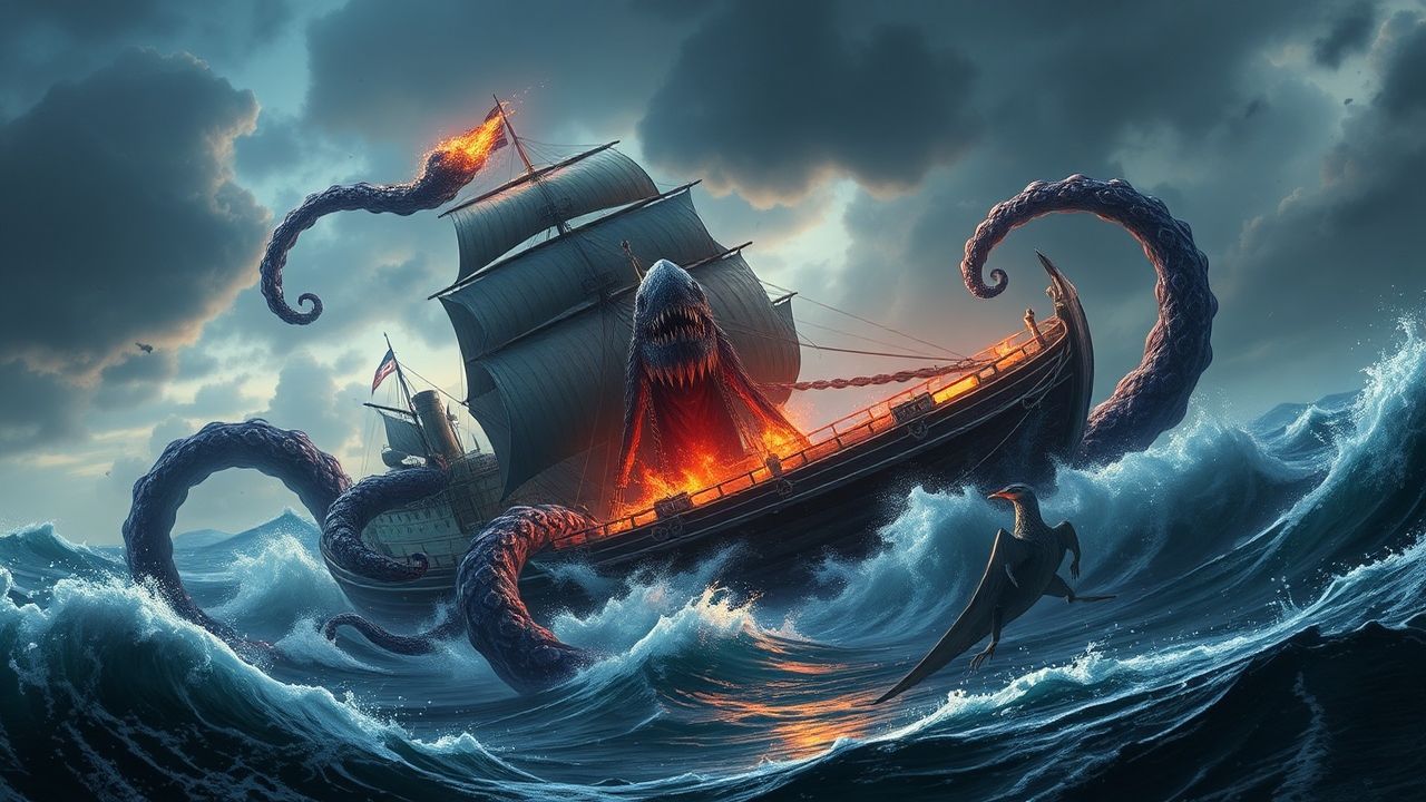 Haunting Kraken Attacking Ship Storm