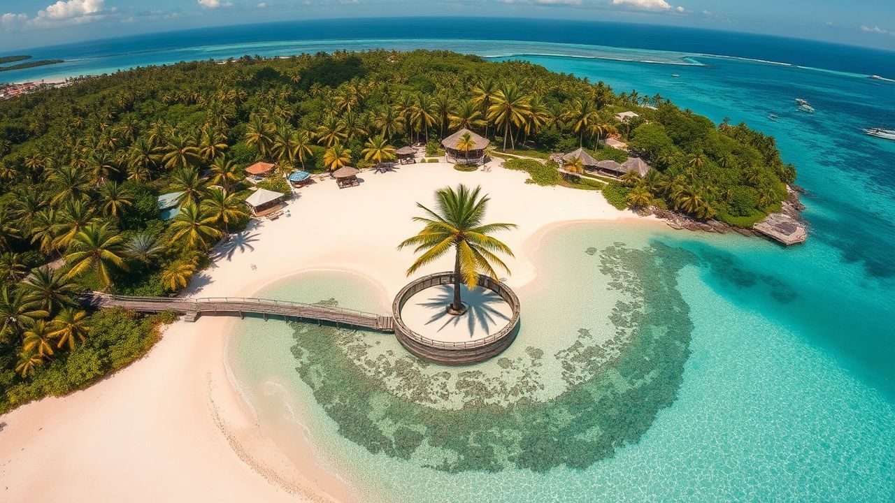 Resplendent Tropical Island Beach from Above