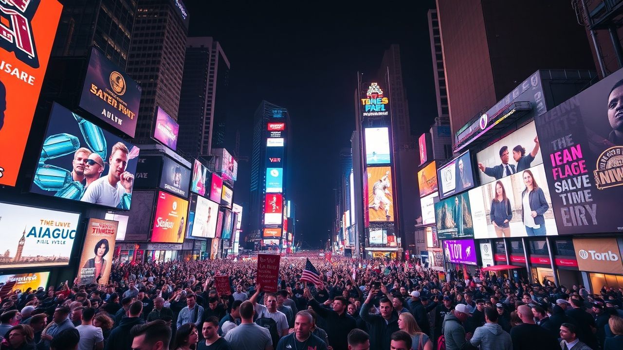 Shimmering Times Square Billboards by Night