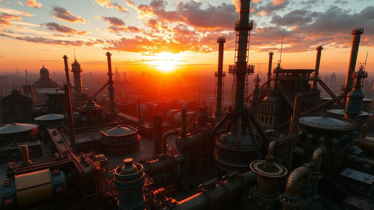 Sublime Steampunk City Brass at Sunset