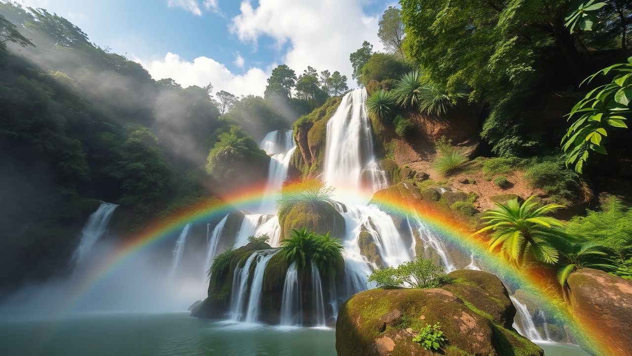 Vibrant Jungle Waterfall Hidden in the Mist