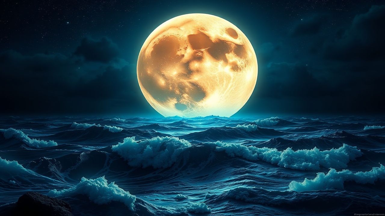 Resplendent Giant Moon Touching by Night