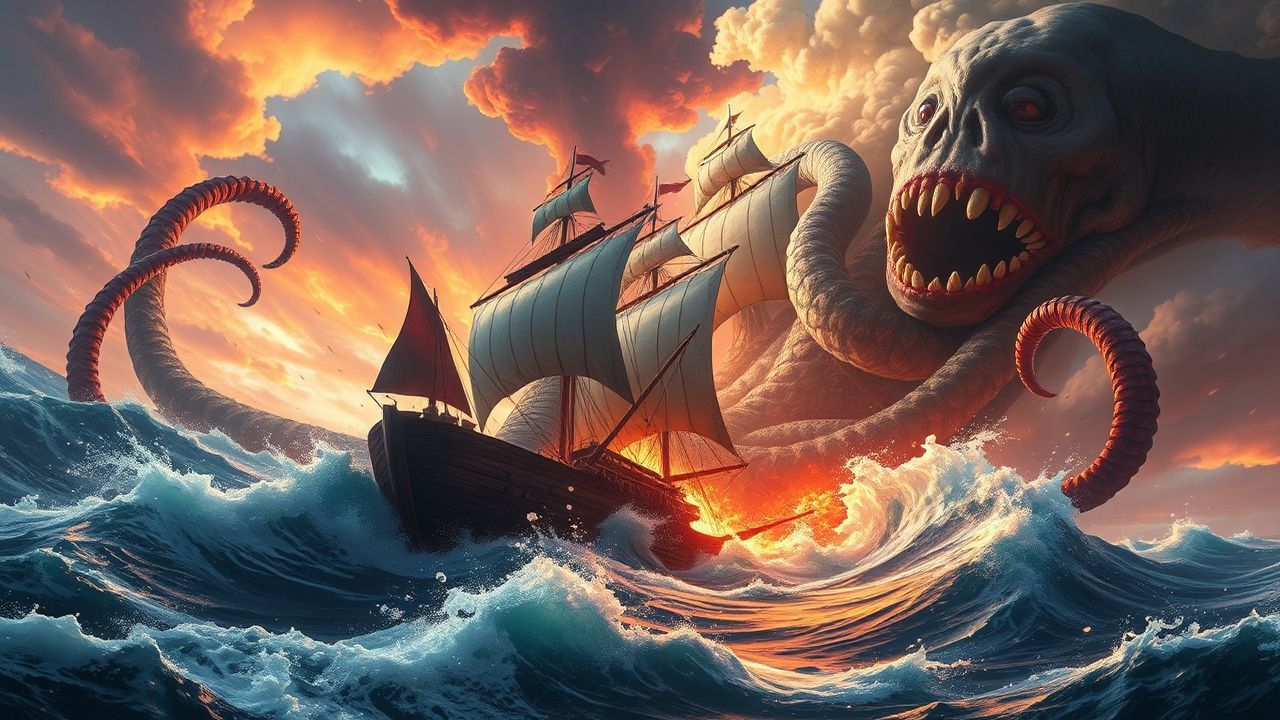 Remarkable Kraken Attacking Ship Storm