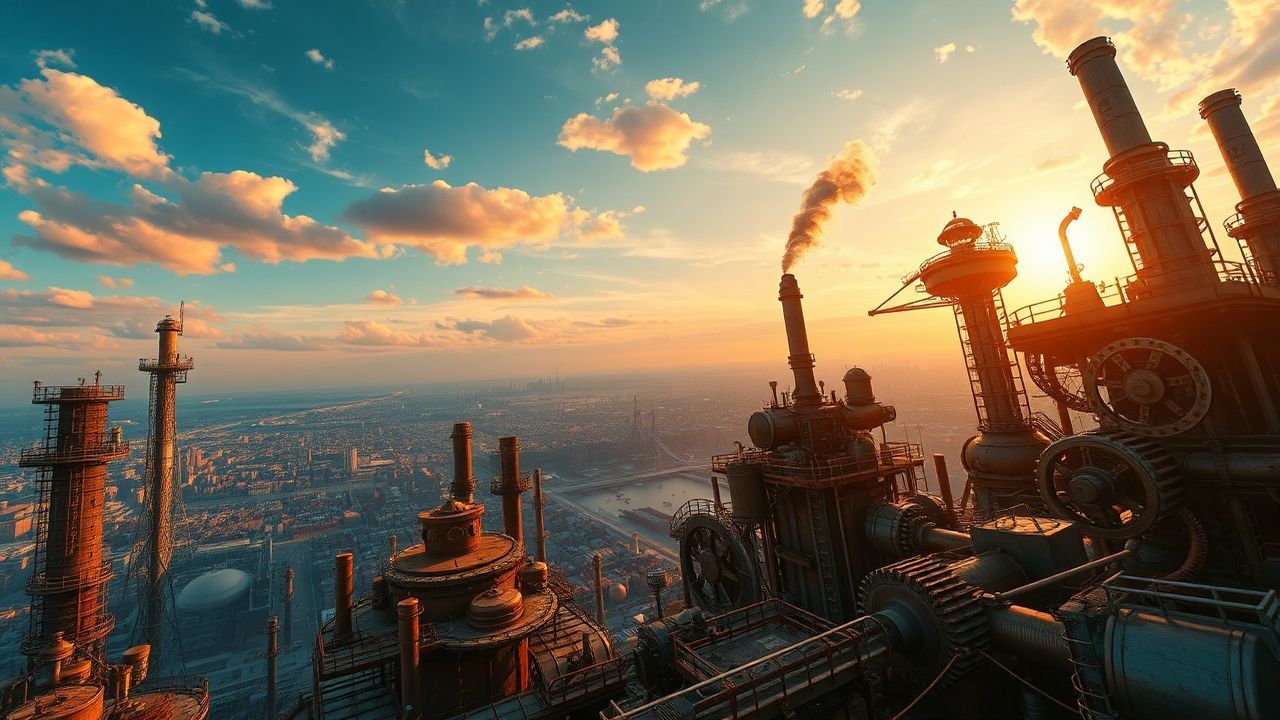 Exquisite Steampunk City Brass at Sunset