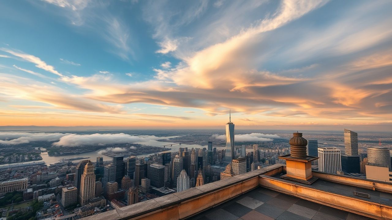 Sweeping Rooftop Skyline Clouds Panorama