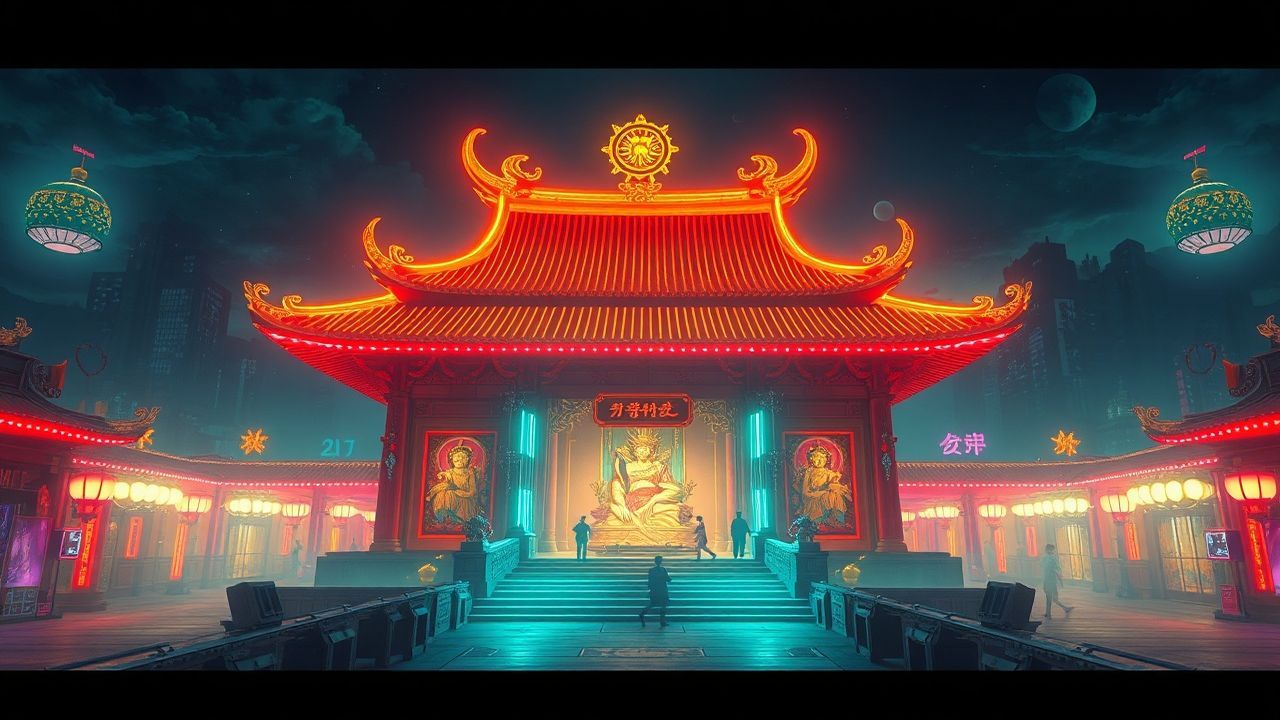 Neon Temple Shrine Traditional Neon Dreams