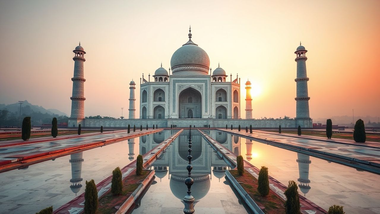 Extraordinary Taj Mahal Symmetry at Sunrise
