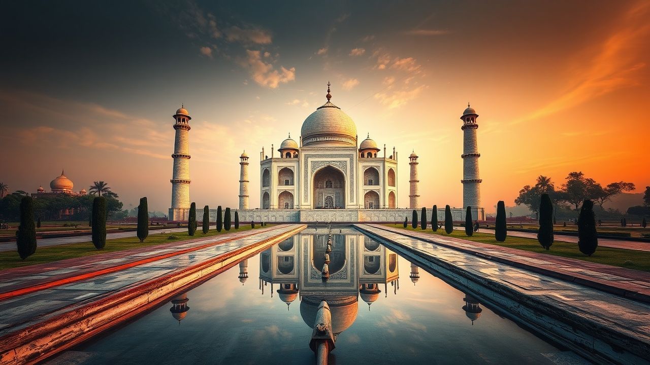 Glorious Taj Mahal Symmetry at Sunrise