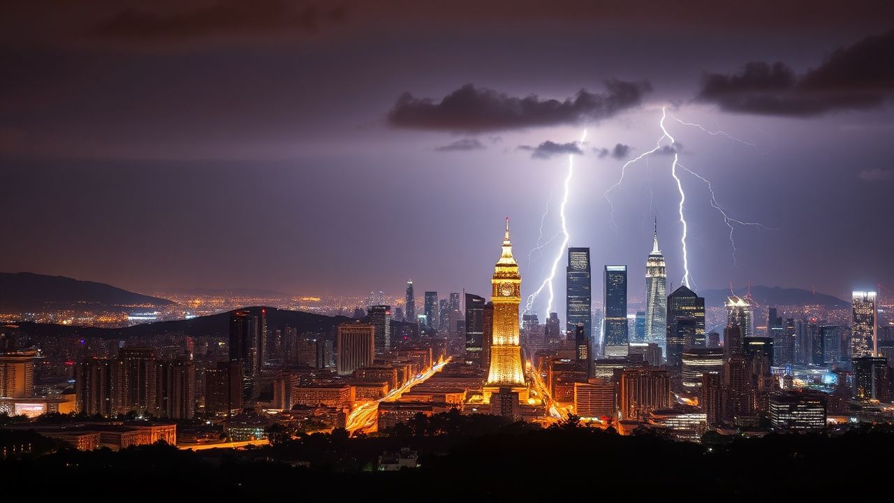 Ornate Lightning Bolt City by Night