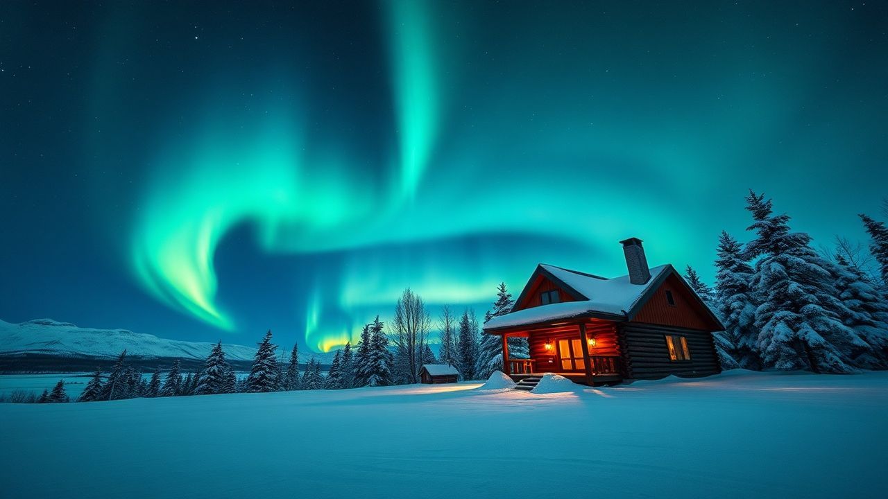 Pristine Northern Lights Cabin in Winter