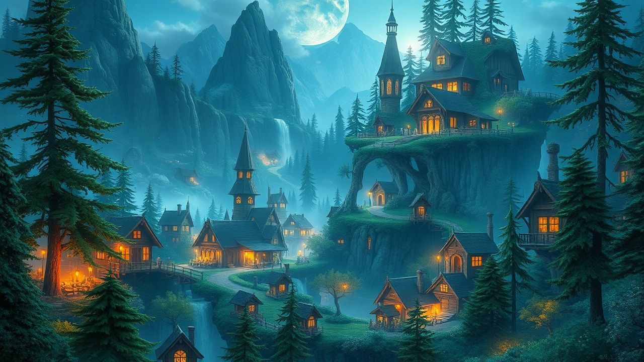 Golden Elven City Treehouses Magic