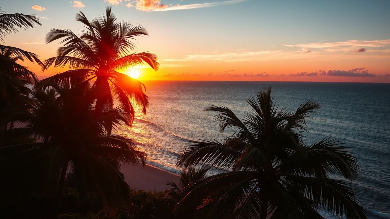 Dramatic Palm Silhouettes Orange at Sunset
