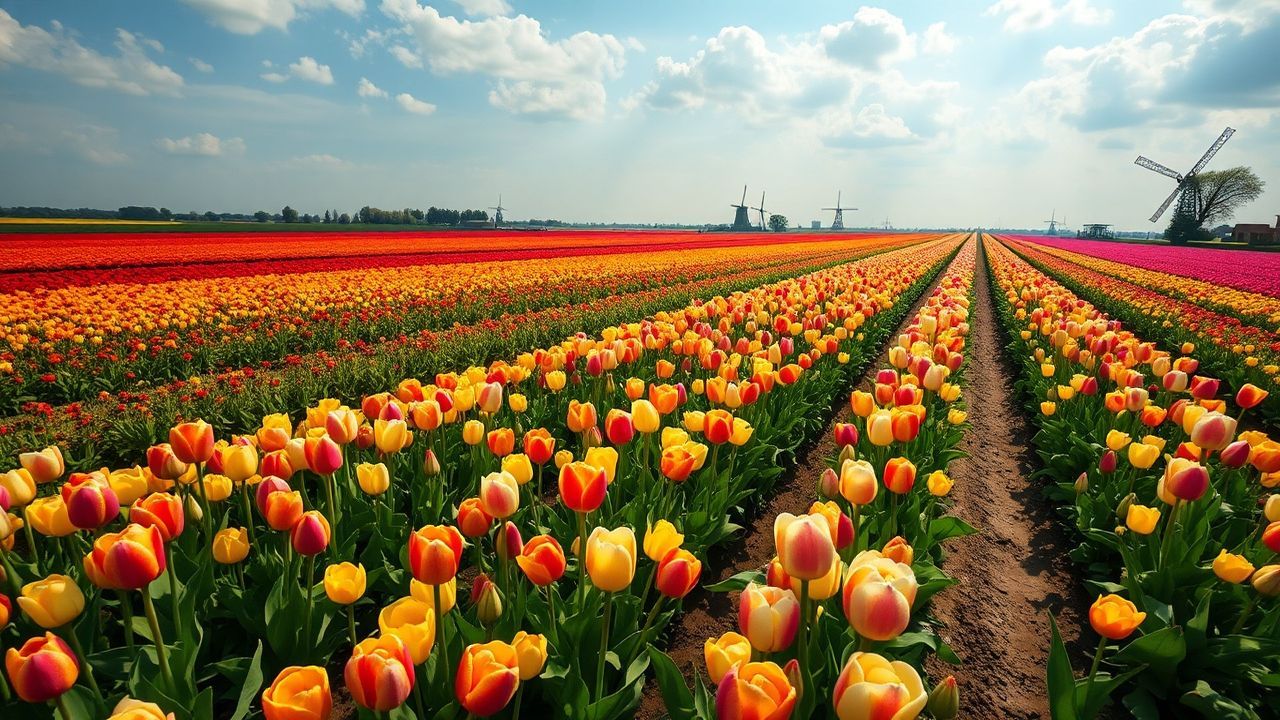 Towering Tulip Fields Netherlands from Above