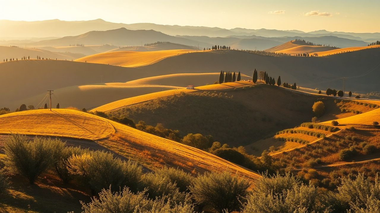 Ornate Tuscany Olive Grove in Golden Light