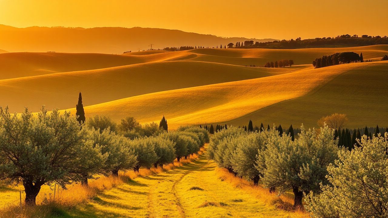 Dreamlike Tuscany Olive Grove in Golden Light