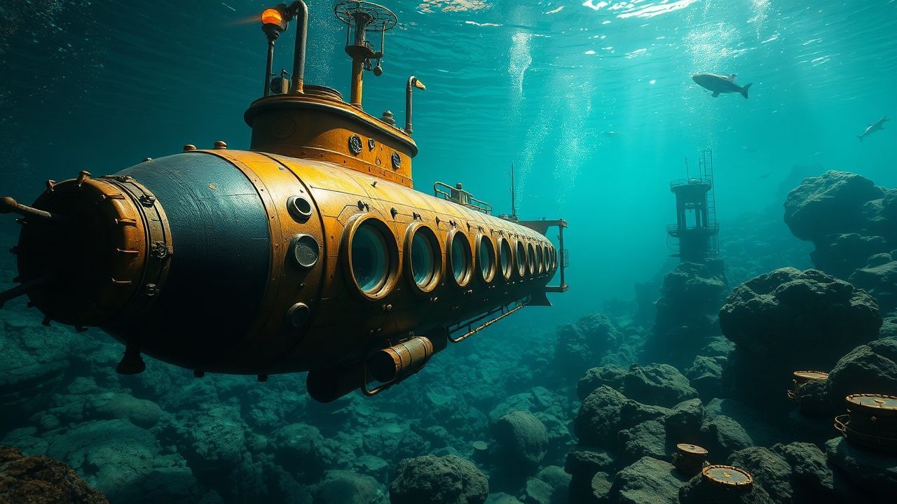 Exquisite Nautilus Submarine Brass Depths