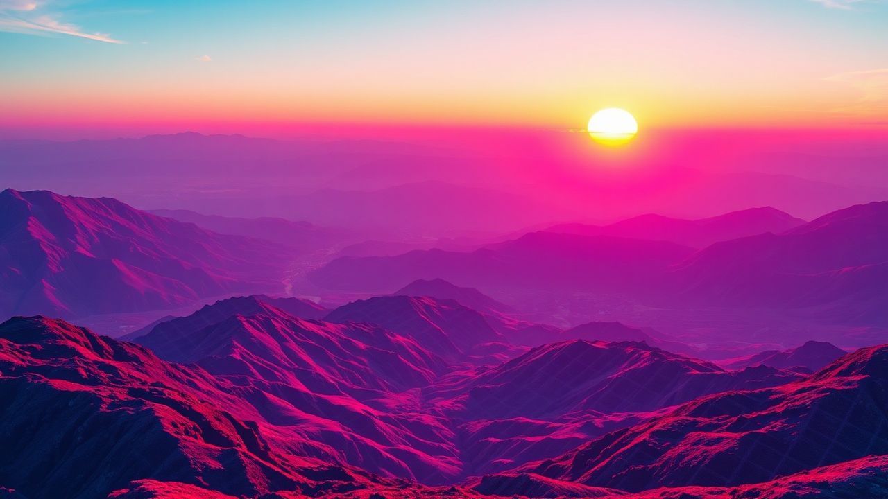 Sublime Vaporwave Grid Mountains at Sunset