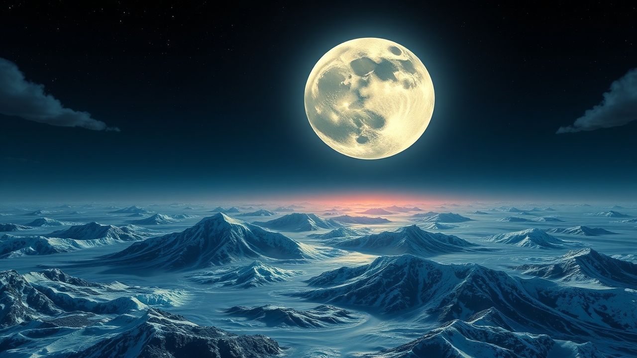 Shimmering Giant Moon Touching by Night