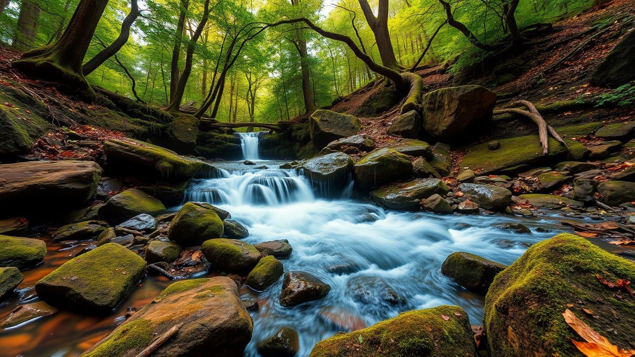 Delicate Forest Stream Mossy Serenity