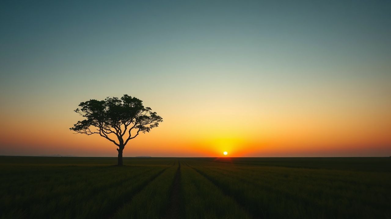 Vibrant Single Tree Horizon at Sunset