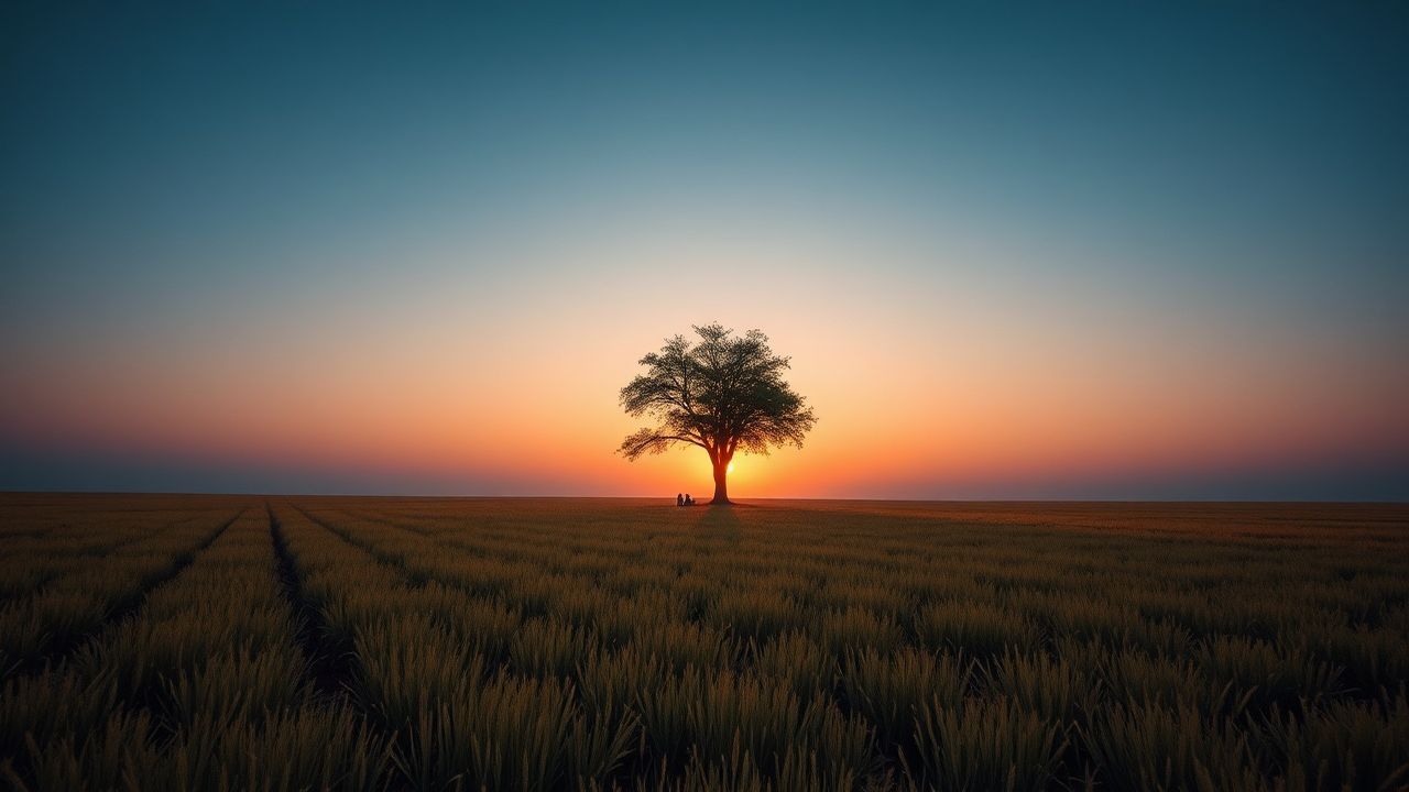 Brilliant Single Tree Horizon at Sunset