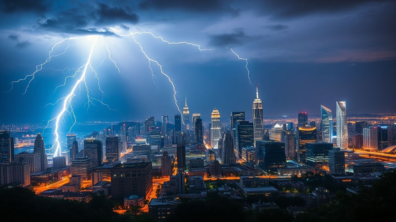 Dazzling Lightning Bolt City by Night