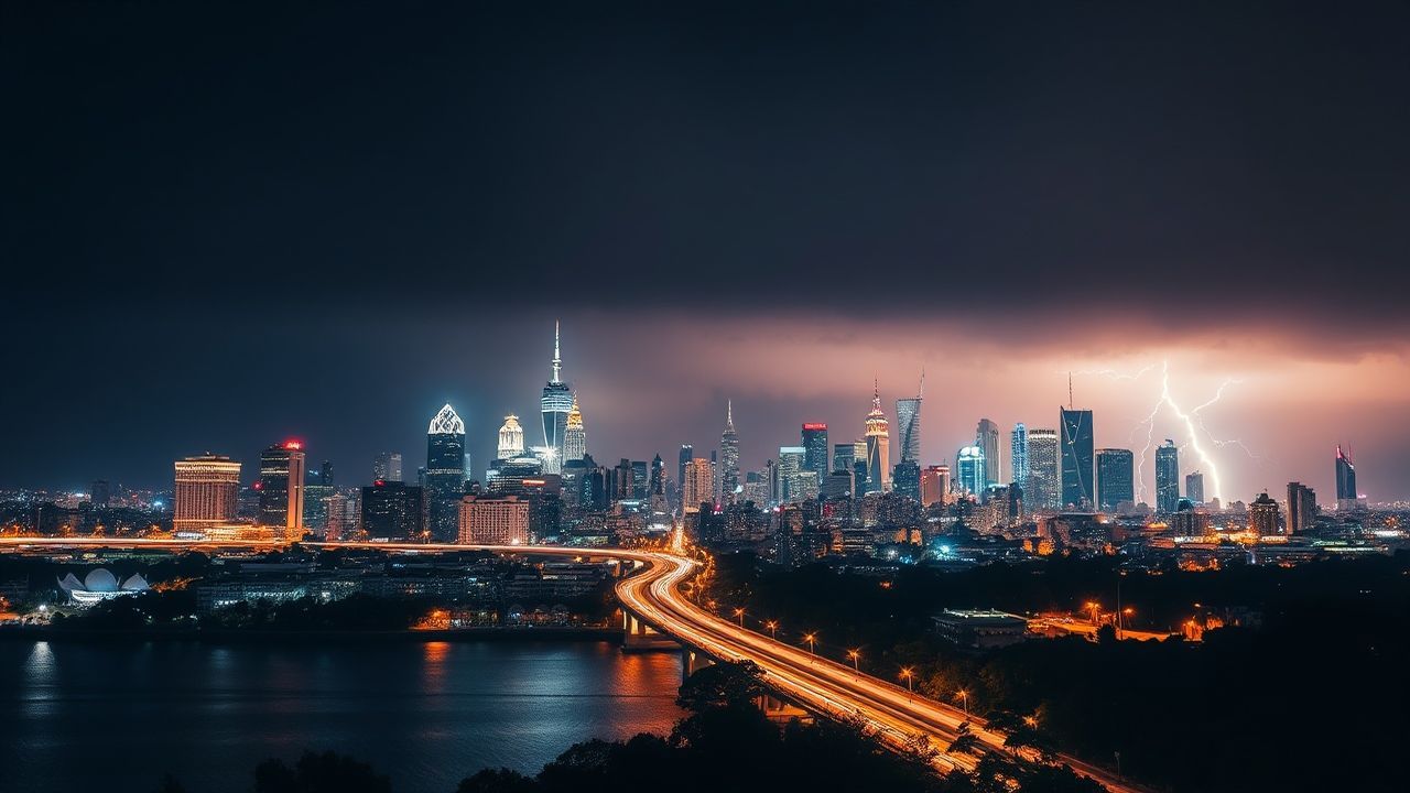 Resplendent Lightning Bolt City by Night