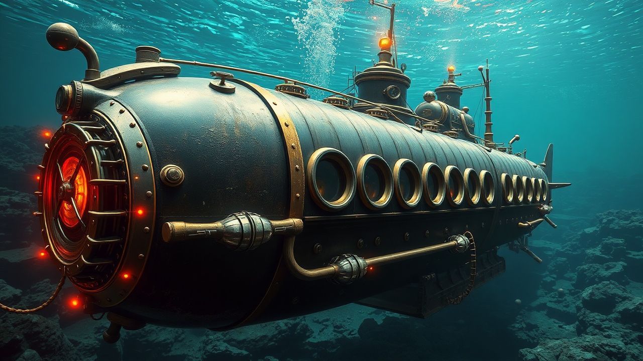 Victorian Nautilus Submarine Brass Depths