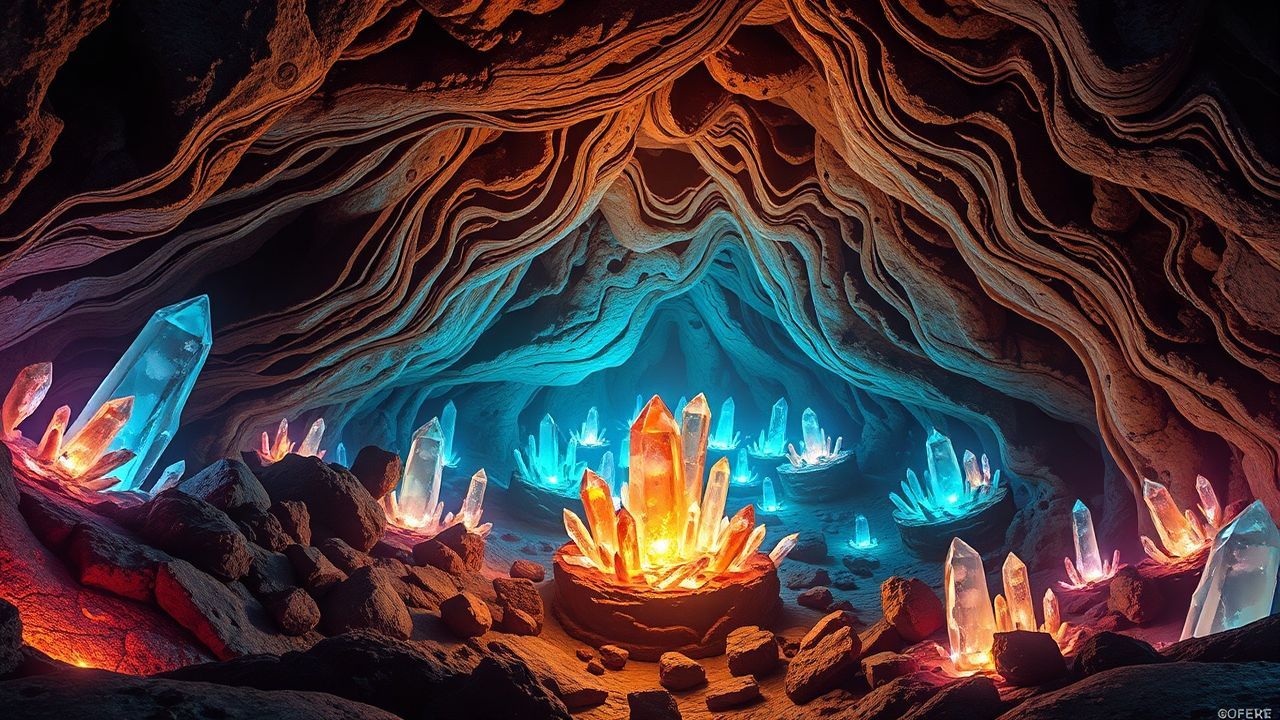 Shimmering Cave Gems Formations Crystal