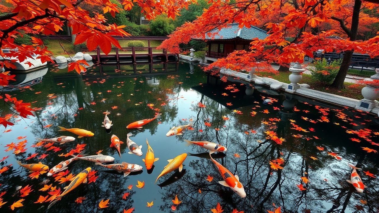 Breathtaking Japanese Koi Pond in Autumn