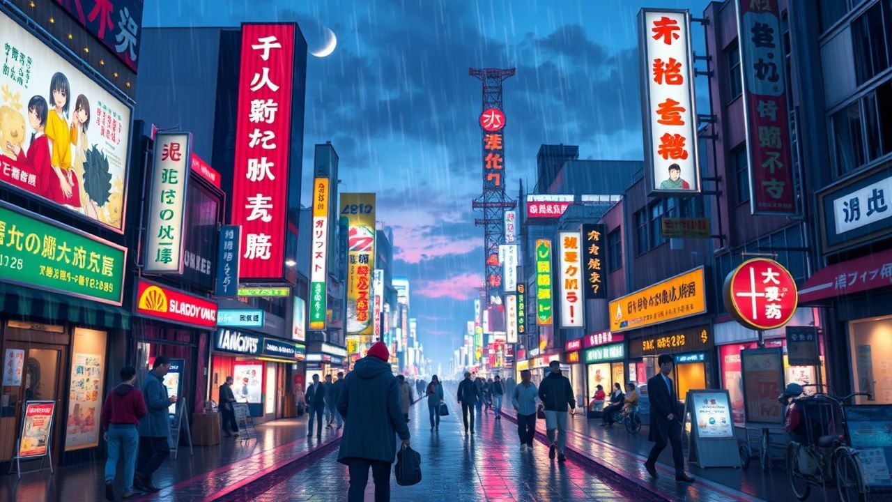 Pastel Tokyo Street Signs in the Rain