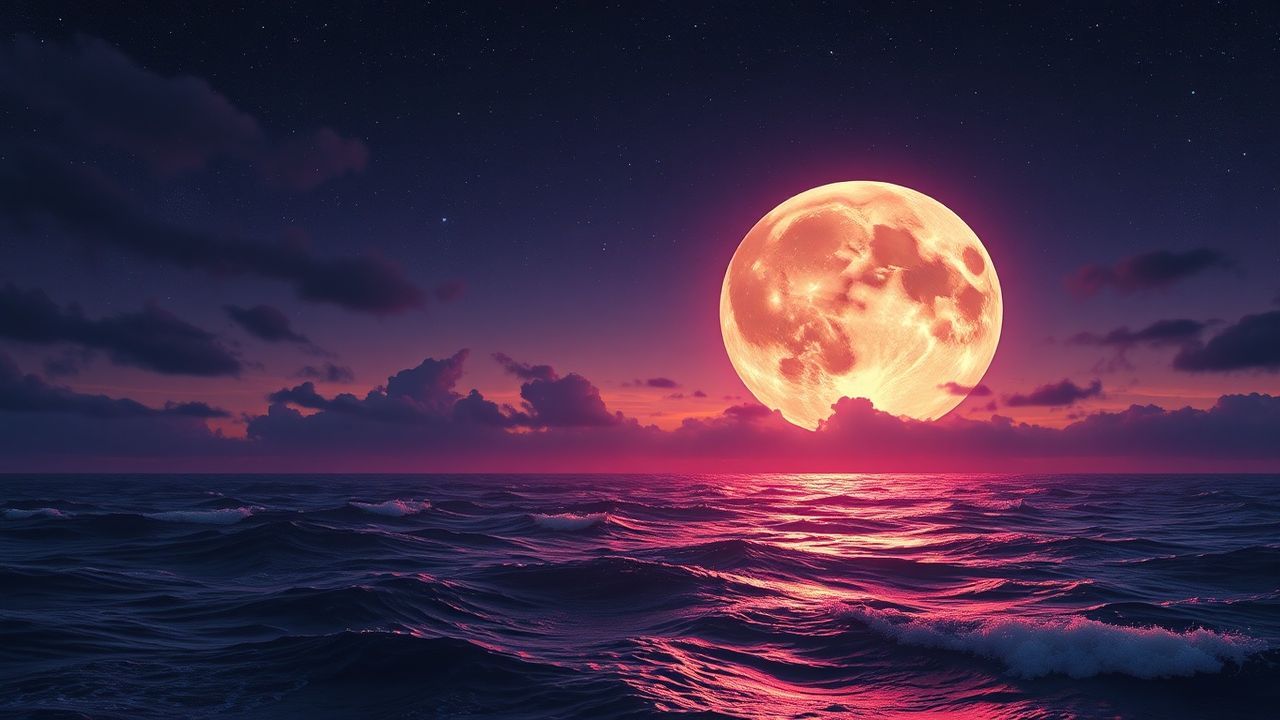 Dramatic Giant Moon Touching by Night