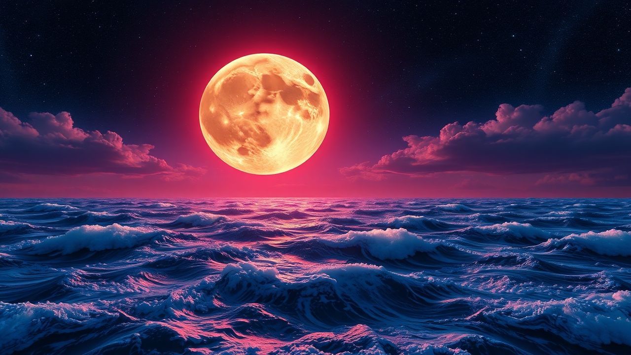 Remarkable Giant Moon Touching by Night