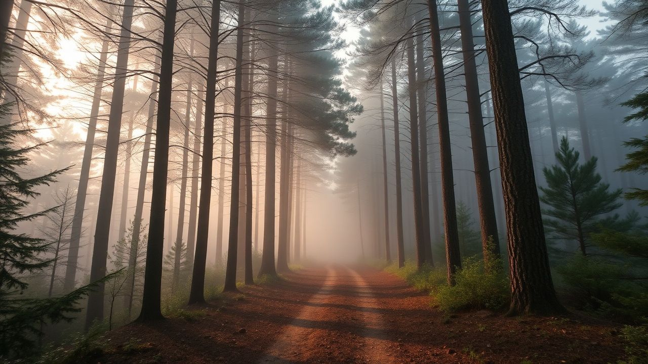 Lush Foggy Pine Forest