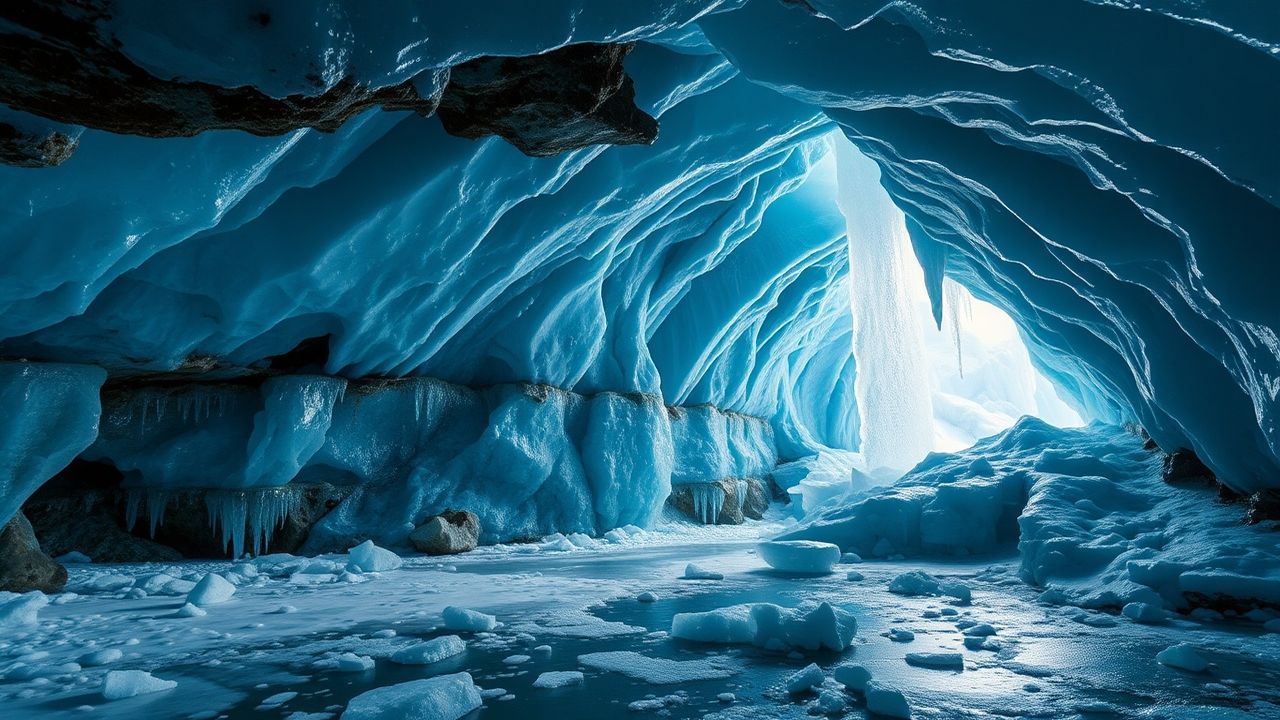 Towering Ice Cave Interior Crystal