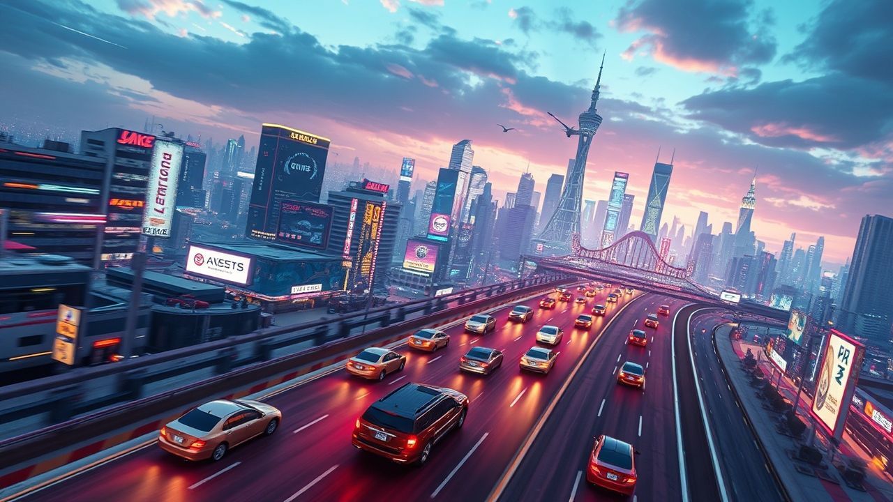 Immense Flying Cars Traffic Neon Dreams