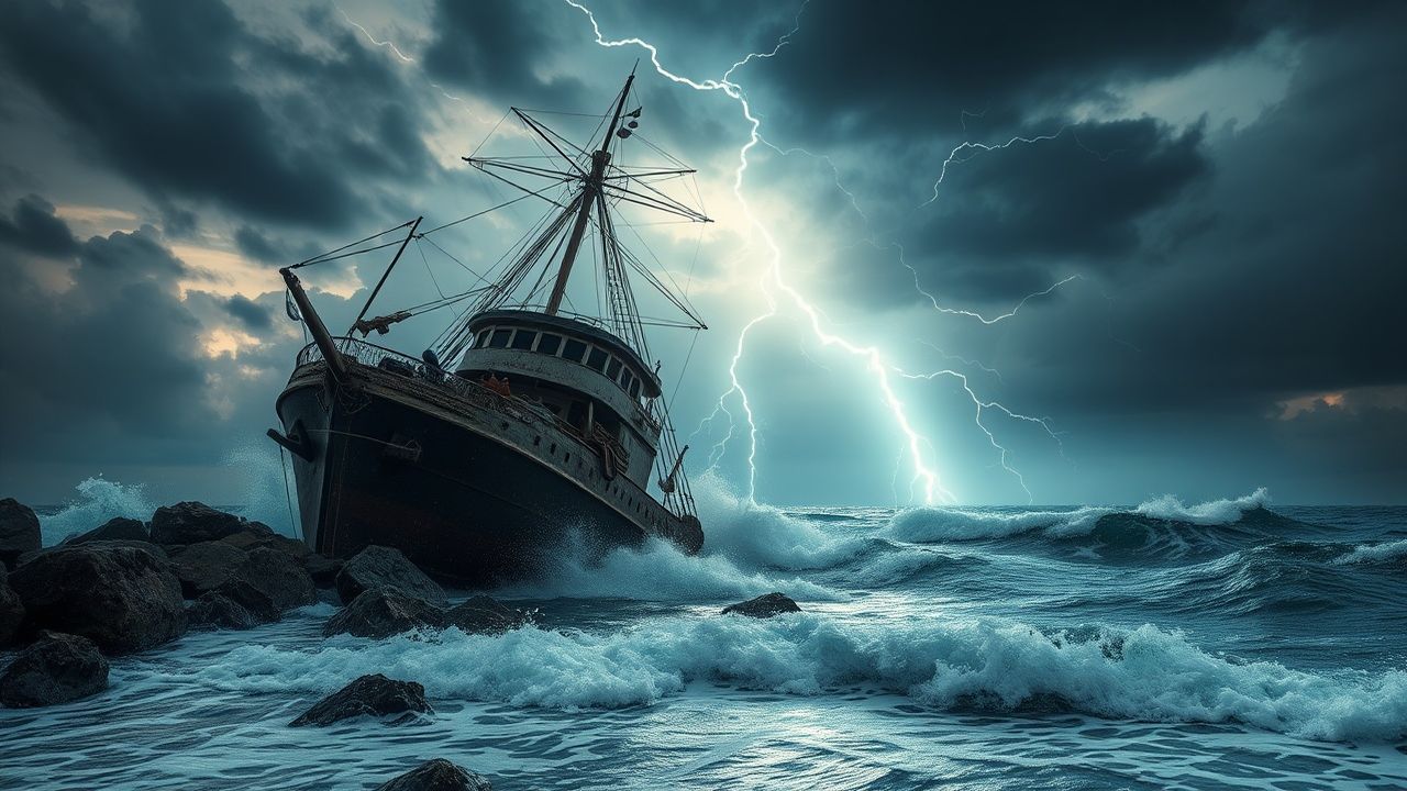 Ethereal Shipwreck Stormy Seas Drama