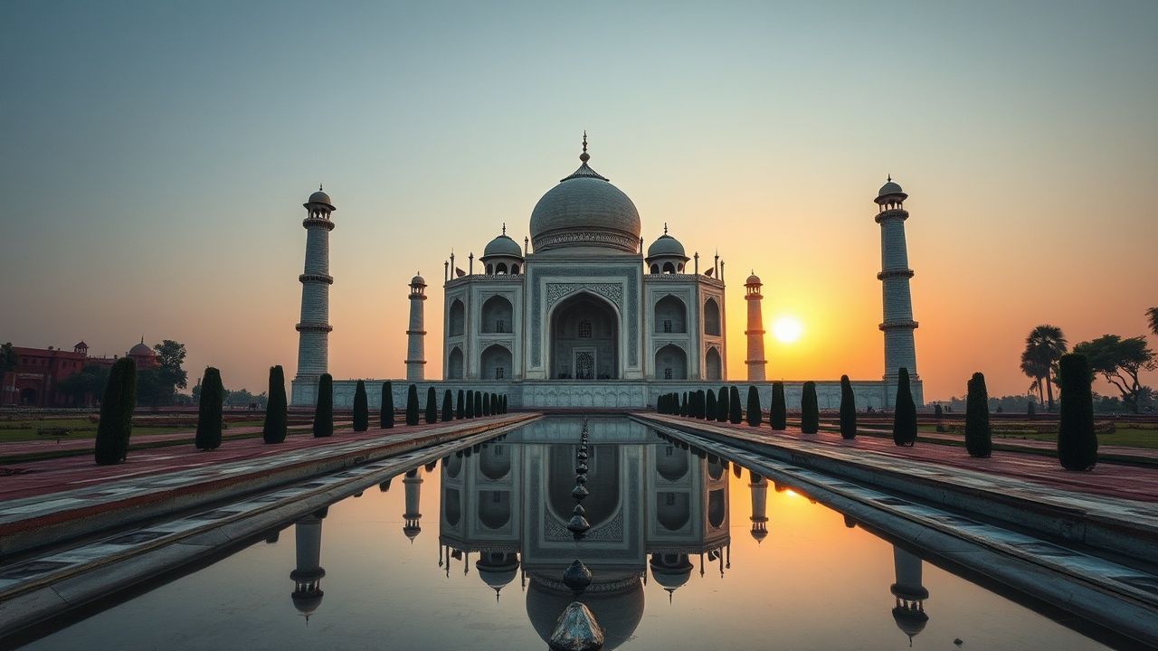 Haunting Taj Mahal Symmetry at Sunrise