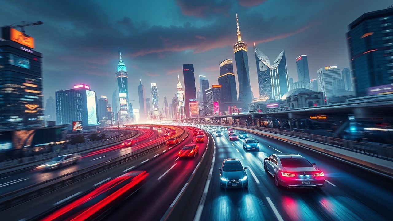 Serene Flying Cars Traffic Neon Dreams