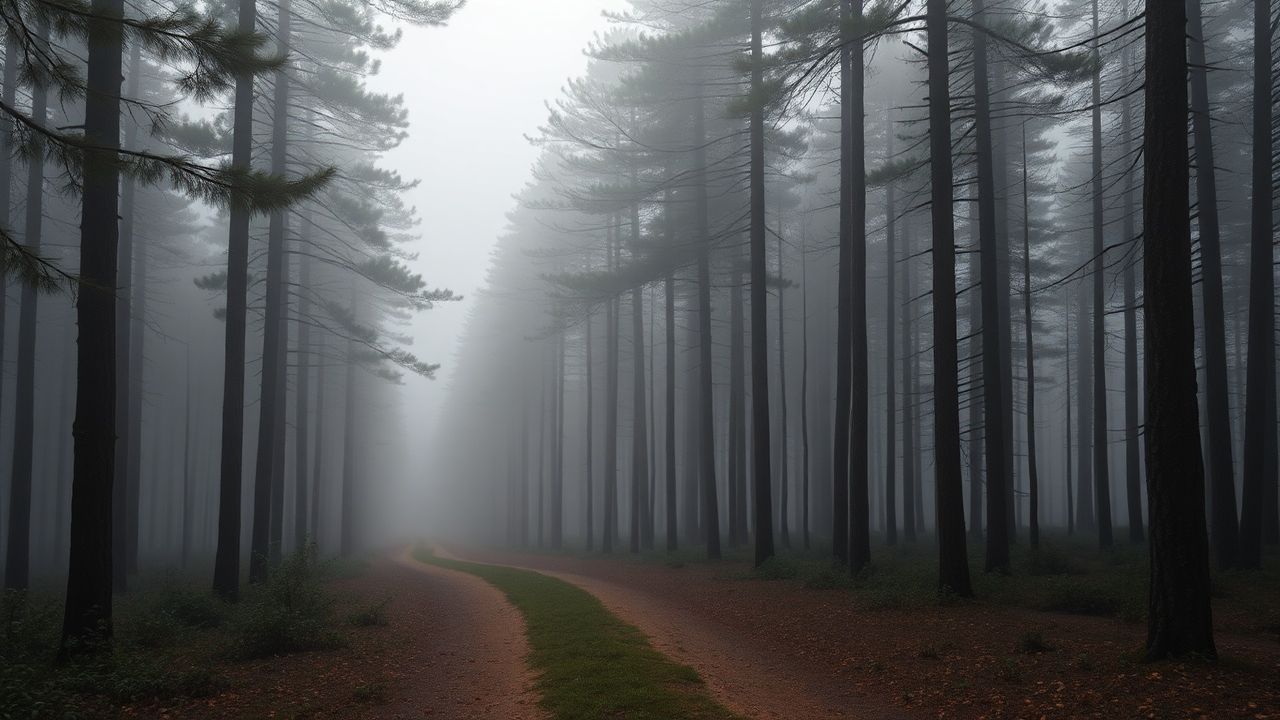Dreamlike Foggy Pine Forest