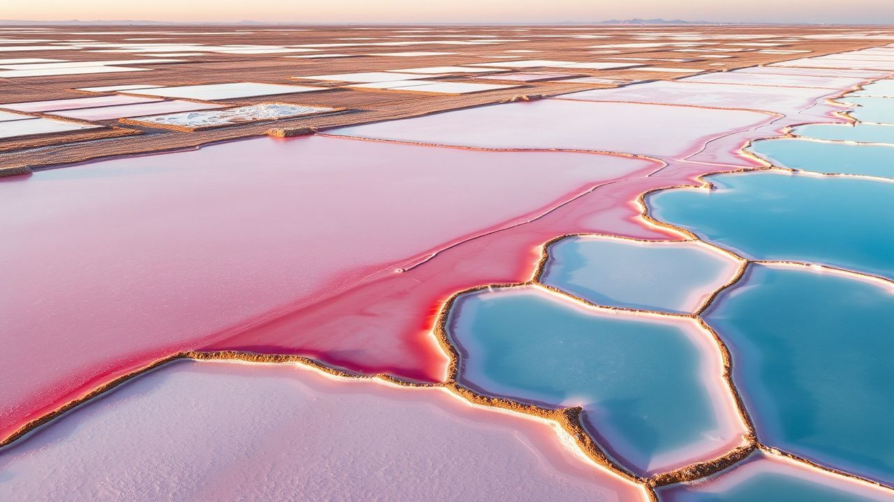 Luminous Salt Ponds Pink from Above