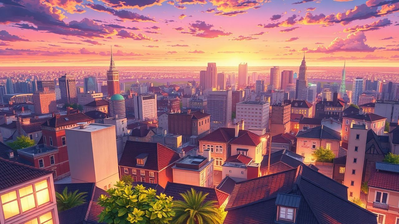Mesmerizing Anime Cityscape Hour in Golden Light