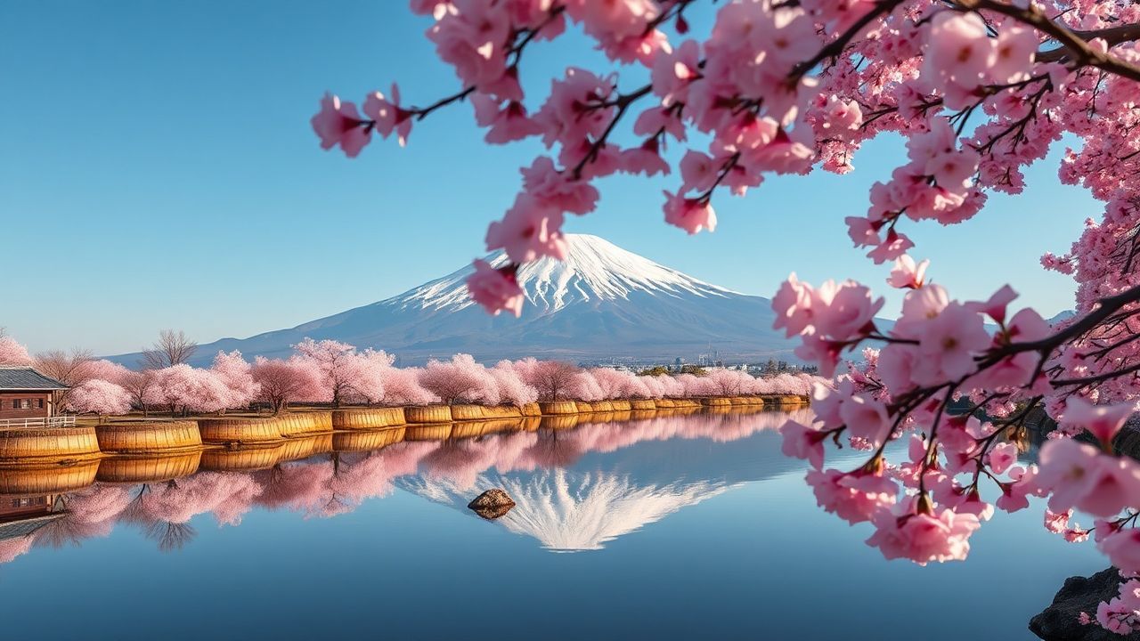 Vibrant Mt. Fuji Cherry Blossoms in Spring
